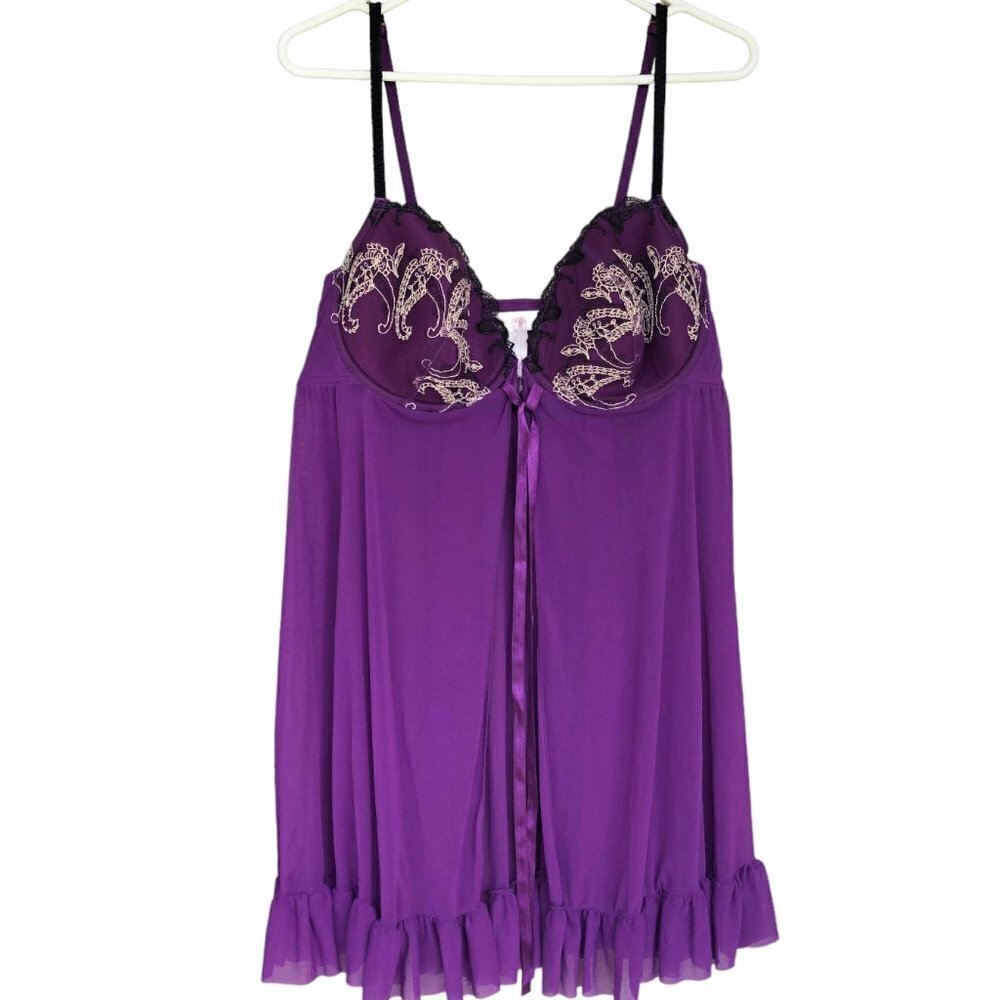 Cacique Lingerie Top Underwire Padded Size 18 / 20 Sheer Embroidered Purple